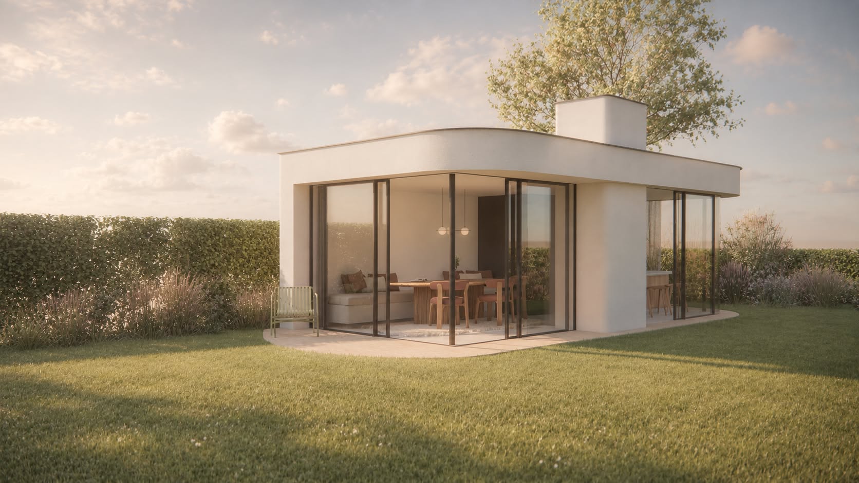 Een poolhouse zonder pool en meer dan een bijgebouw.
Een plek voor lange zomeravonden, rust, zon en samenzijn met vrienden en familie. ☀️

Zachte, ronde vormen brengen rust en elegantie, terwijl transparantie zorgt voor een naadloze dialoog tussen binnen en buiten. Grote glaspartijen laten het licht vrij spel en versterken de connectie met de tuin.

Het resultaat? Een harmonieus geheel waarin exterieur en interieur elkaar versterken en grenzen vervagen. 🌿

#architectuur #interieurarchitectuur #poolhouse #design #outdoorliving #minimalisme #rondevormen #transparantie #luxuryhomes #bouwverlof